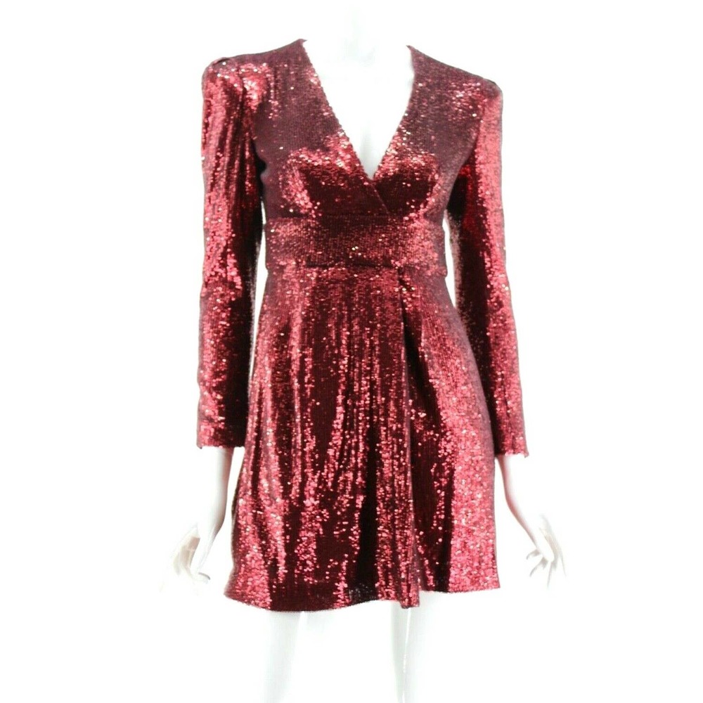 A.L.C. Bordeaux Red Sequin V-Neck Mara Dress 2